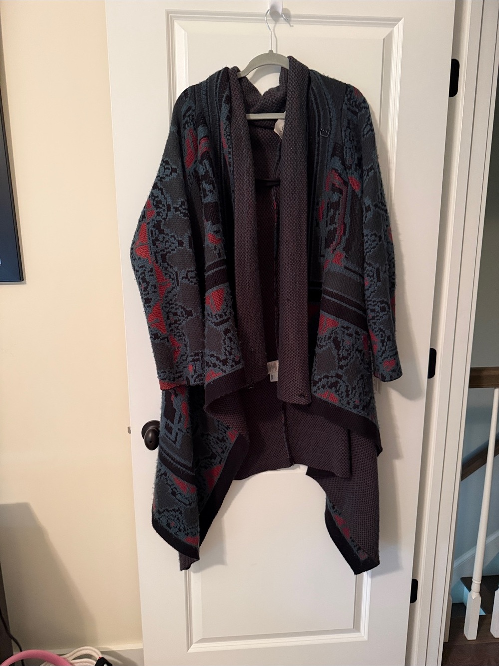 RACHEL Rachel Roy Charcoal Open-Front Cardigan with Teal & Red Accents